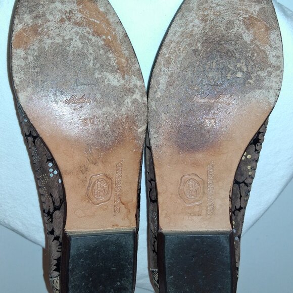 Vintage El Vaquero Brown Black Bronze Metallic Feather Flats Italy 8 size 39 - Picture 6 of 7